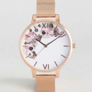 Olivia Burton Winter Garden Rose Gold Mesh Watch